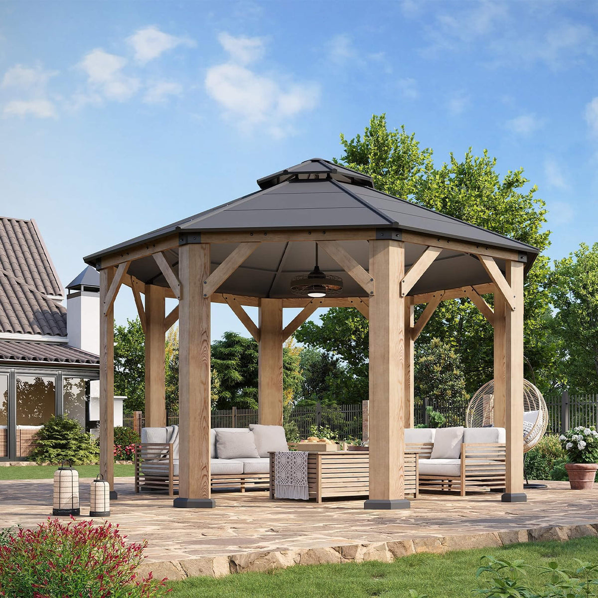 13x13 Ft Premium Octagonal Double Hardtop Cedar Wood Gazebo