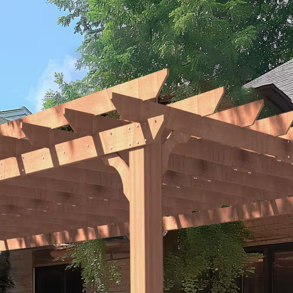 20 Ft. W X 12 Ft. D Cedar Wood Patio Pergola Shade Structure for Outdoor, Brown