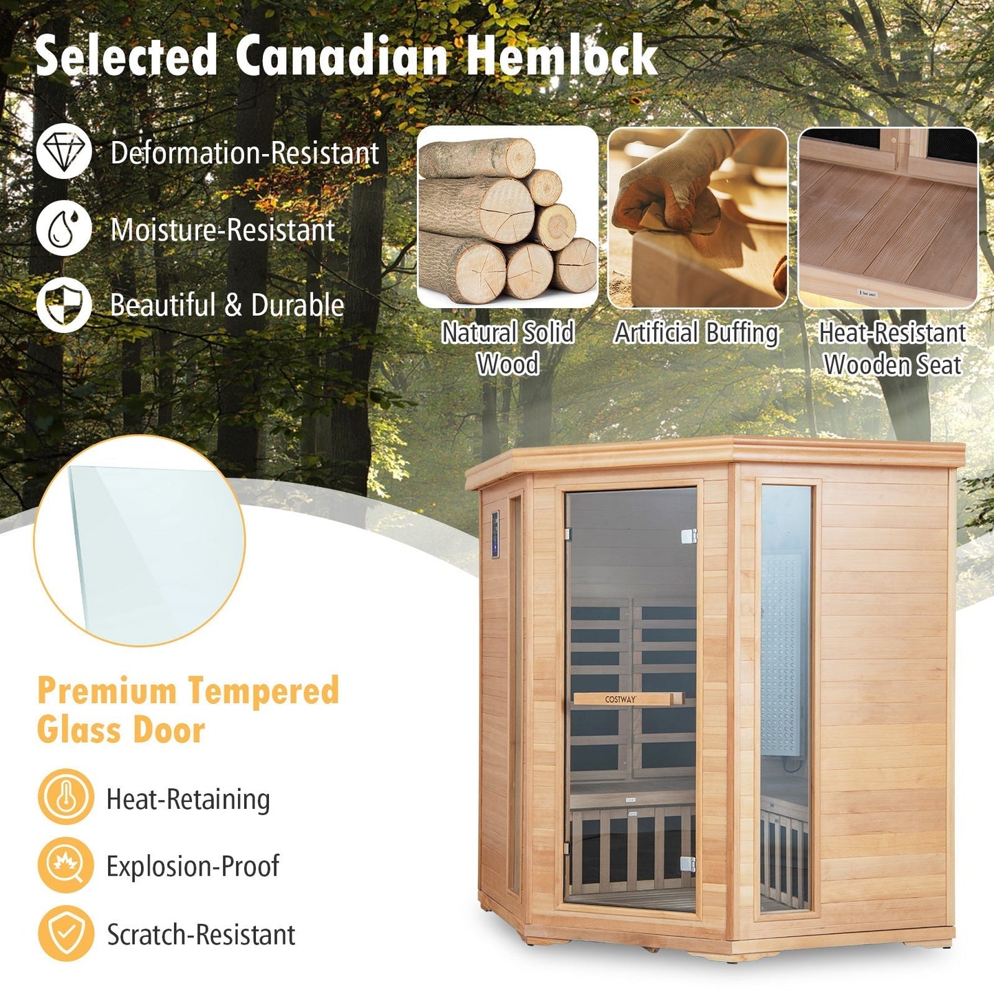 3-5 People Far Infrared Wooden Sauna Room for Home