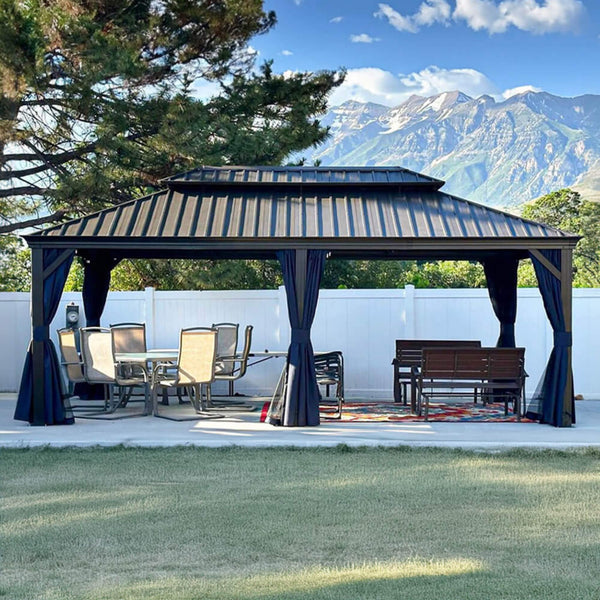 12x20 Ft Heavy-Duty Hardtop Gazebo with Netting and Curtains