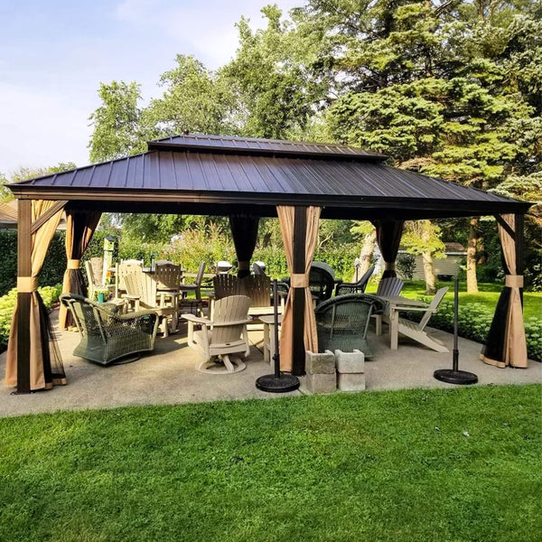 12x20 Ft Heavy-Duty Hardtop Gazebo with Netting and Curtains