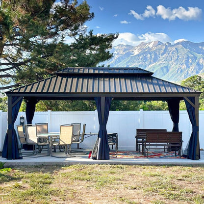 12x20 Ft Heavy-Duty Hardtop Gazebo with Netting and Curtains
