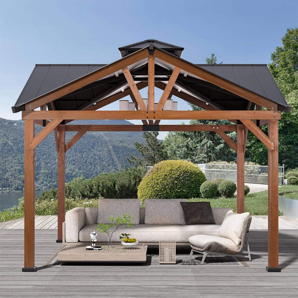 Alora 12x12 Premium Cedar Wood Hardtop Gazebo with Galvanized Steel Roof