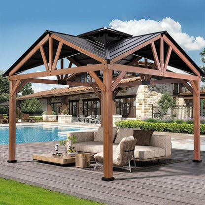 Alora 12x12 Premium Cedar Wood Hardtop Gazebo with Galvanized Steel Roof