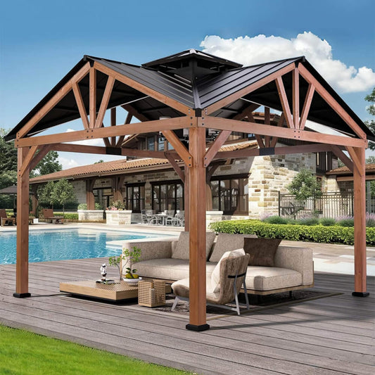 Alora 12x12 Premium Cedar Wood Hardtop Gazebo with Galvanized Steel Roof