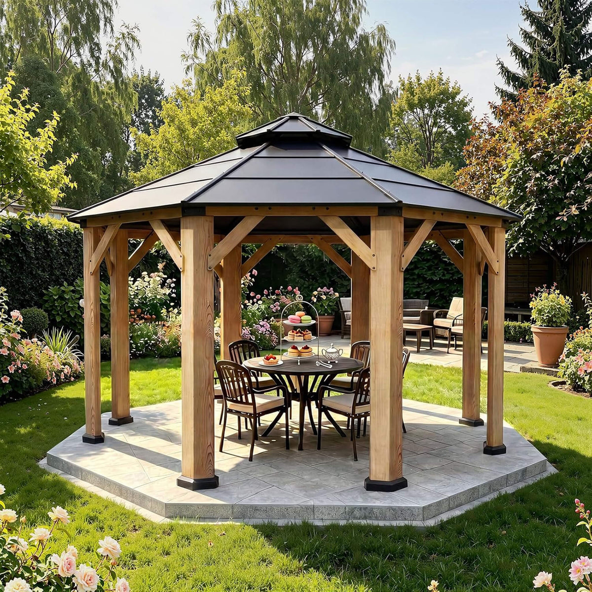 13x13 Ft Premium Octagonal Double Hardtop Cedar Wood Gazebo