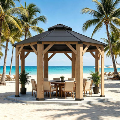 13x13 Ft Premium Octagonal Double Hardtop Cedar Wood Gazebo