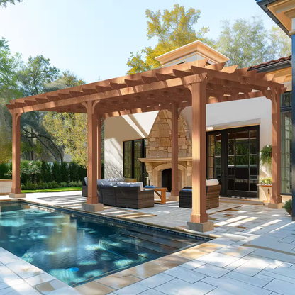20 Ft. W X 12 Ft. D Cedar Wood Patio Pergola Shade Structure for Outdoor, Brown