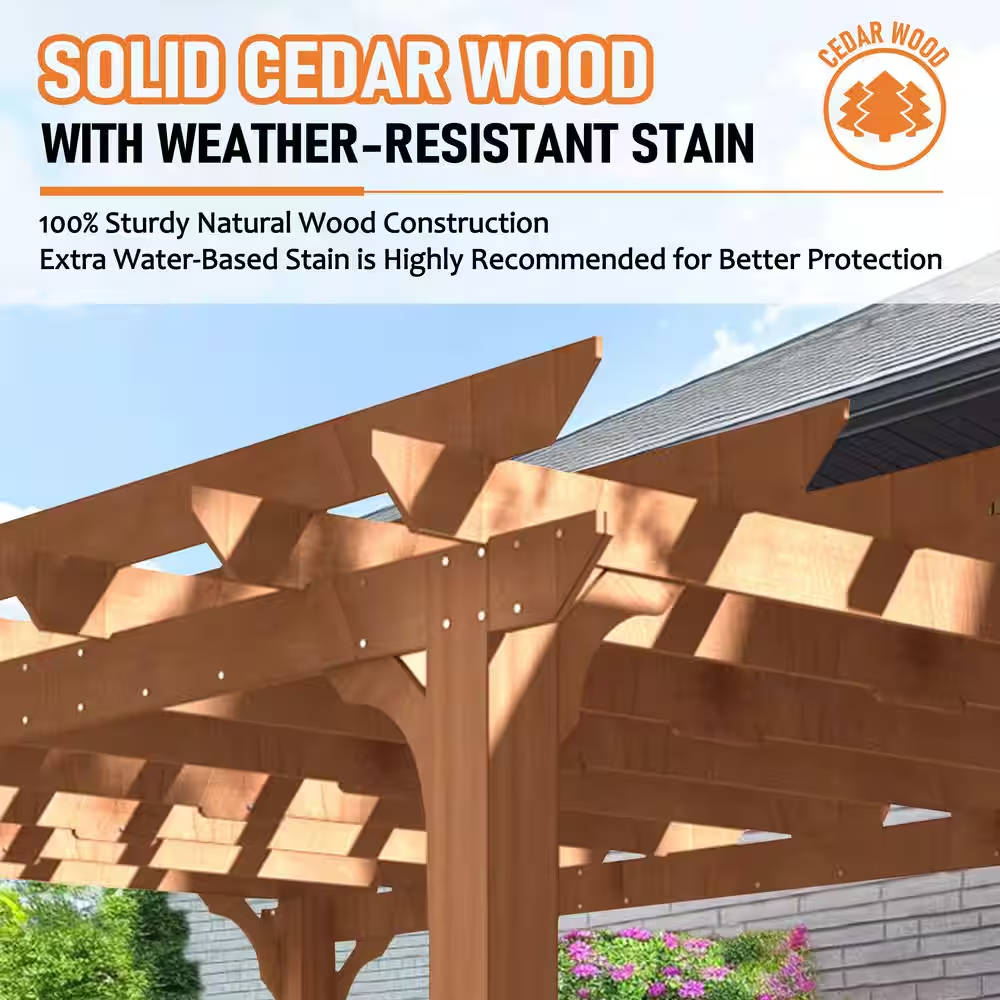 20 Ft. W X 12 Ft. D Cedar Wood Patio Pergola Shade Structure for Outdoor, Brown