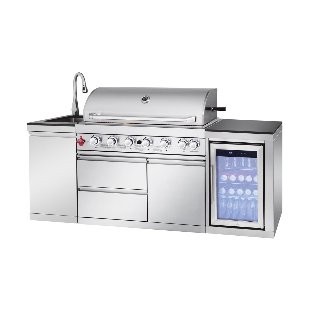 Outdoor Kitchen Island 82.5-Inch 6-Burner Propane Gas BBQ Grill with Refrigerator