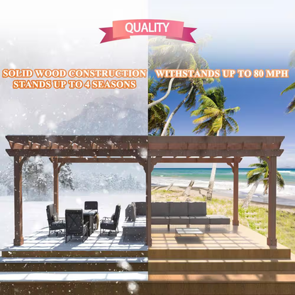 20 Ft. W X 12 Ft. D Cedar Wood Patio Pergola Shade Structure for Outdoor, Brown