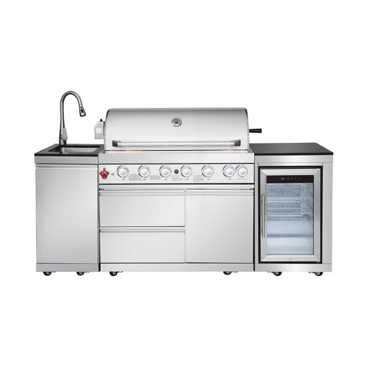 Outdoor Kitchen Island 82.5-Inch 6-Burner Propane Gas BBQ Grill with Refrigerator