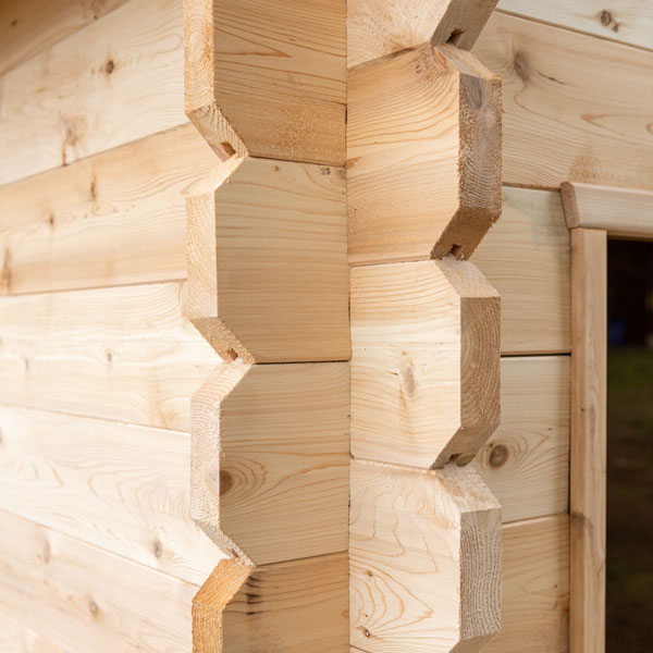CT Georgian Cabin Sauna interior — open concept view with glass door and windows