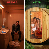 Duet 2-Person Outdoor Barrel Sauna — Before & After