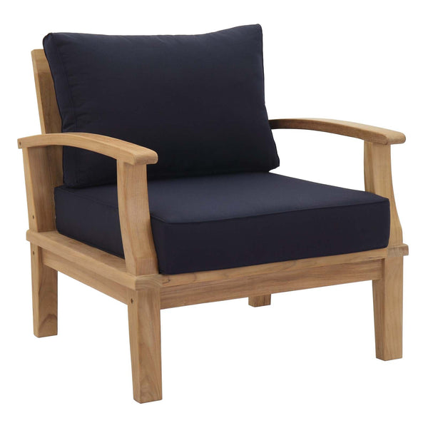 Marina 10-Piece Outdoor Teak Dining Set with Navy Cushions