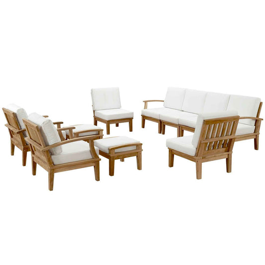 Marina 10-Piece Outdoor Teak Dining Set with White Cushions