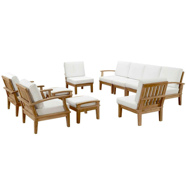 Marina 10-Piece Outdoor Teak Dining Set with White Cushions