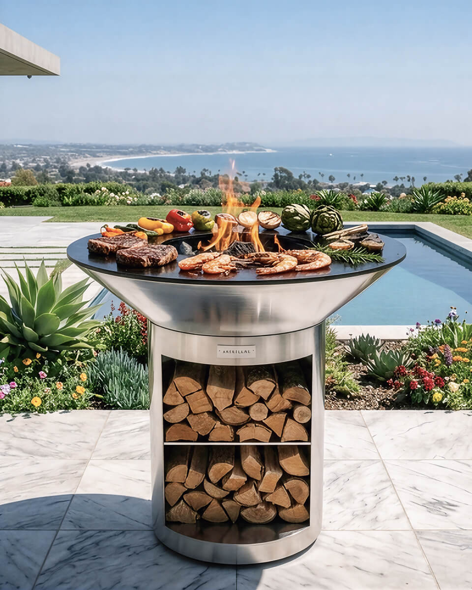 Arteflame 40″ Platinum Series — Stainless Fire Bowl Flat-Top Grill with Storage Base: Contemporary All-Stainless Steel, Built for Steakhouse Results
