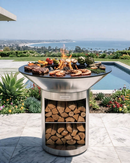 Arteflame 40″ Platinum Series — Stainless Fire Bowl Flat-Top Grill with Storage Base: Contemporary All-Stainless Steel, Built for Steakhouse Results