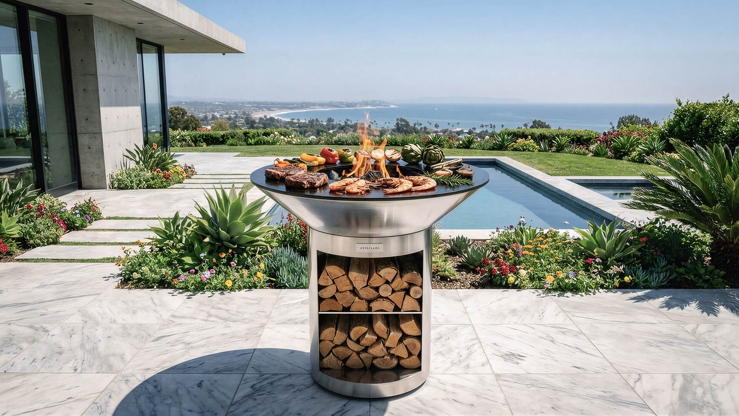 Arteflame 40″ Platinum Series — Stainless Fire Bowl Flat-Top Grill with Storage Base: Contemporary All-Stainless Steel, Built for Steakhouse Results