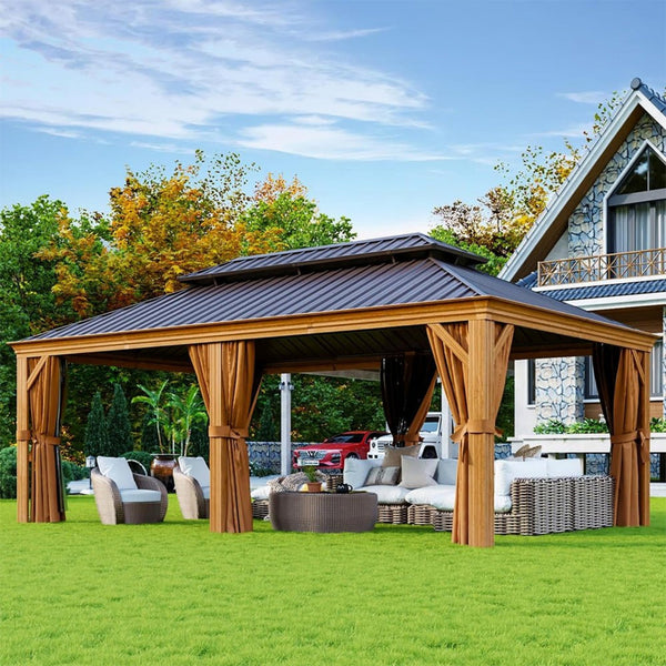 Alora 12x20 Ft Premium Aluminum Hardtop Gazebo with Netting and Privacy Curtains