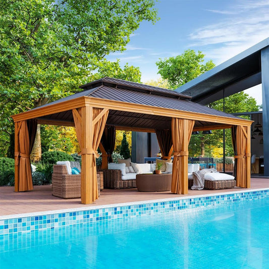 Alora 12x20 Ft Premium Aluminum Hardtop Gazebo with Netting and Privacy Curtains