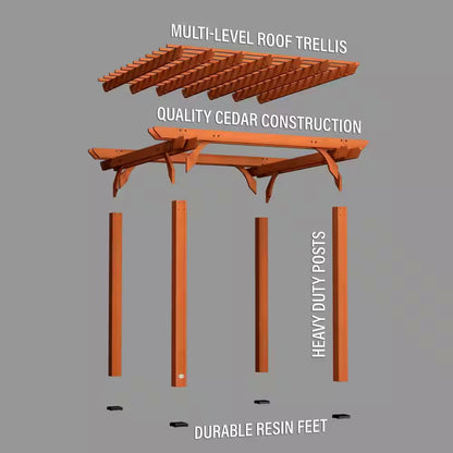 10 Ft. X 10 Ft. Traditional All Cedar Wood Outdoor Patio Pergola Shade Structure