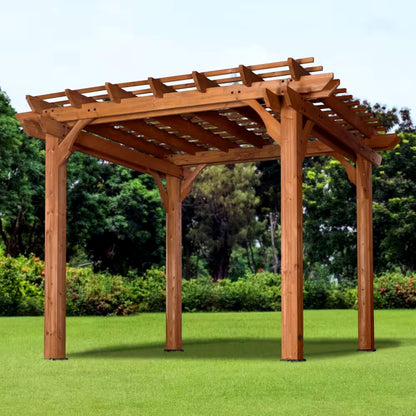 10 Ft. X 10 Ft. Traditional All Cedar Wood Outdoor Patio Pergola Shade Structure