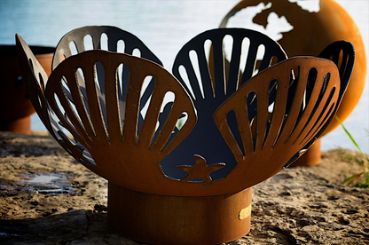 Barefoot Beach Fire Pit - Shell and starfish design in iron oxide patina finish