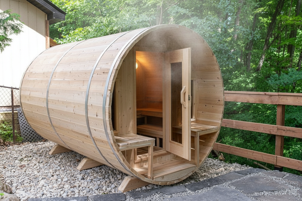 CT Tranquility Barrel Sauna summer forest lifestyle shot