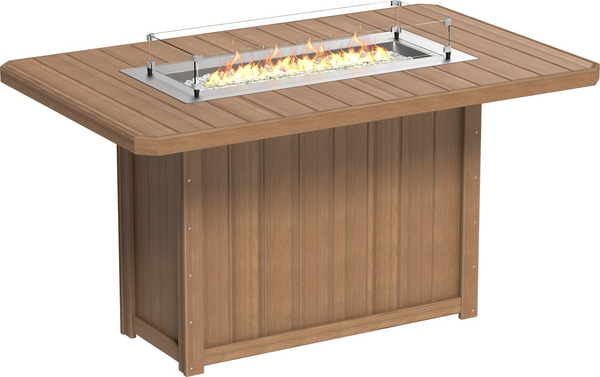 LFT79R Lumin Fire Table 79 inch Rectangular - lakeside lifestyle view with dining chairs