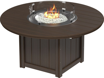 LFT60R Lumin Fire Table 60 inch Round - close-up of fire glass and wind guard