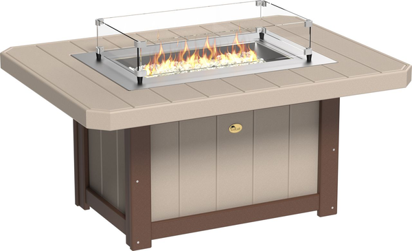 LFP51R Lumin Fire Pit 51 inch Rectangular - product view with tempered glass wind guard and fire glass