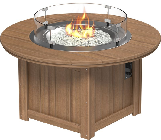 LFP46R Lumin Fire Pit 46 inch Round - Premium Woodgrain finish with glass wind guard and fire glass