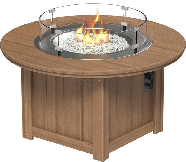 LFP46R Lumin Fire Pit 46 inch Round - Premium Woodgrain finish with glass wind guard and fire glass
