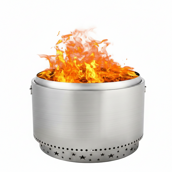 27 Inch Smokeless Fire Pit, Stainless Steel Wood Burning Fire Pits with Removable Stand and Ash Pan, Portable Bonfire Pit with Handle, Outdoor Fire Pit for Camping, Picnic and Family Gathering